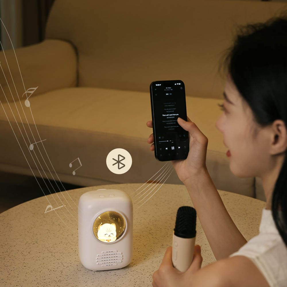 Trolley Case Speaker with Dual Microphones for Karaoke, Portable Mini Wireless Bluetooth Speaker with Ambient Lighting 1