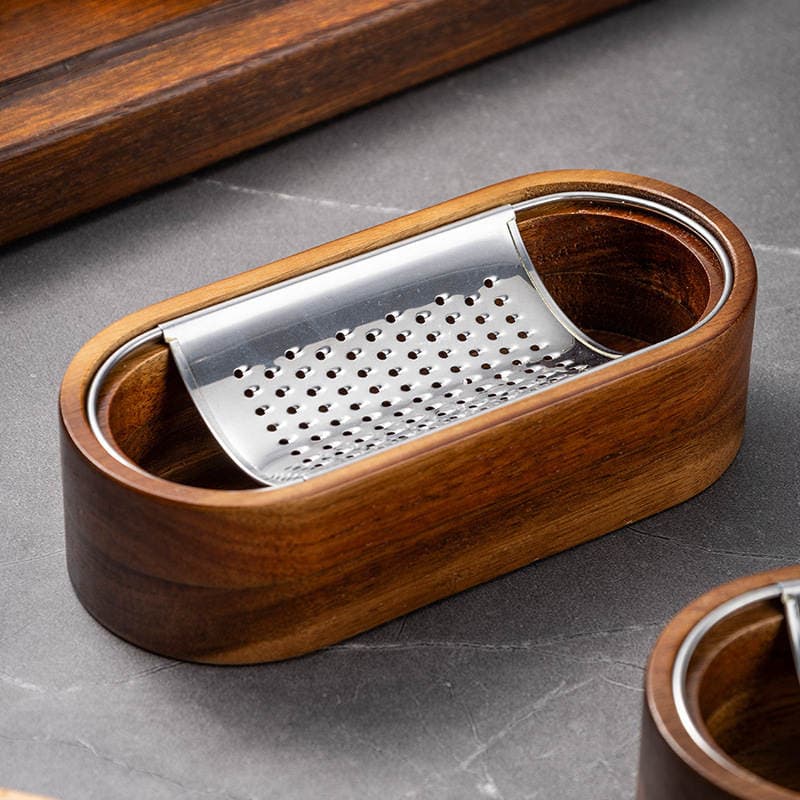 Cheese Grater with Acacia Wood Storage, Stainless Steel Cheese Grating Box, Cheese Shredder, Slicer, Kitchen Tool 4