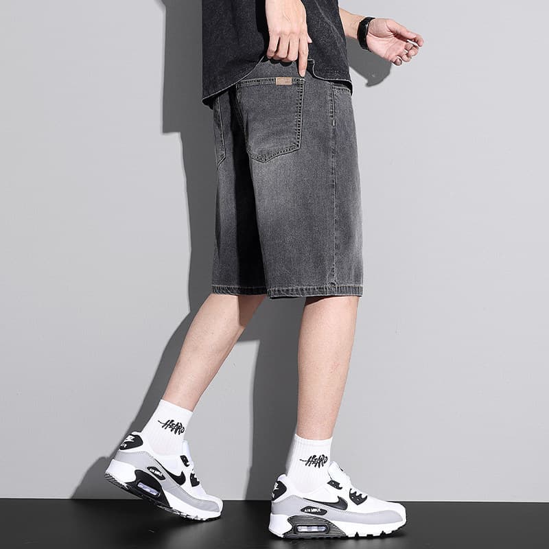 526 black and gray tencel elastic waist zipper - five-quarter pants