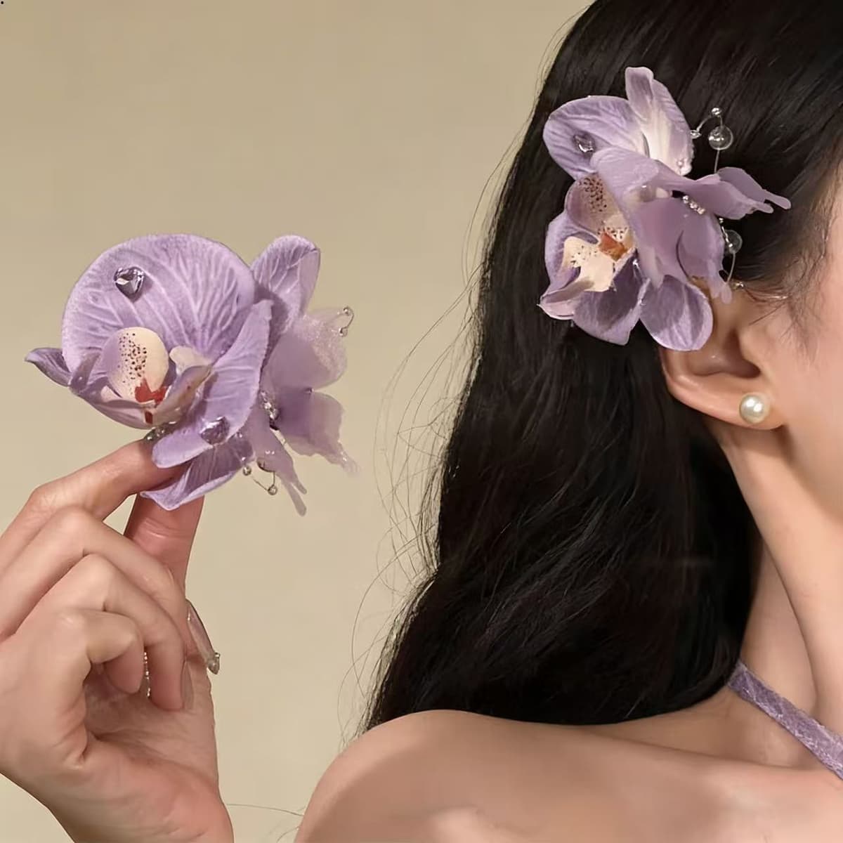 7354 mist purple phalaenopsis dot diamond hair clip