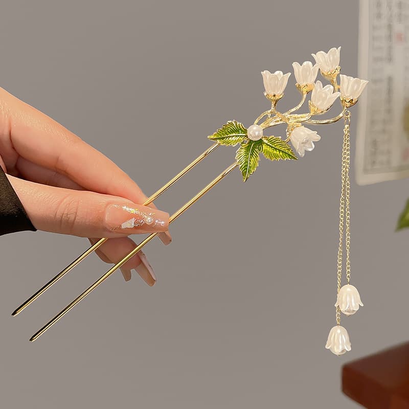 Lily of the valley tassel double hairpin