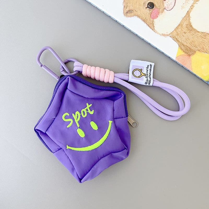 [pentagonal smiley purple] + purple label lanyard