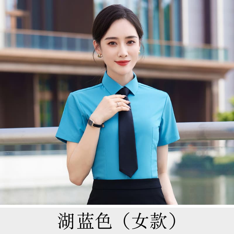 Women's short-sleeved lake blue shirt