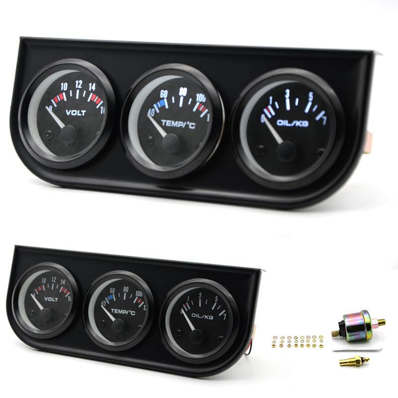 Cross-border hot sale 2-inch 52MM modified car instrument black triple meter combination voltage water temperature C oil pressure KG 2