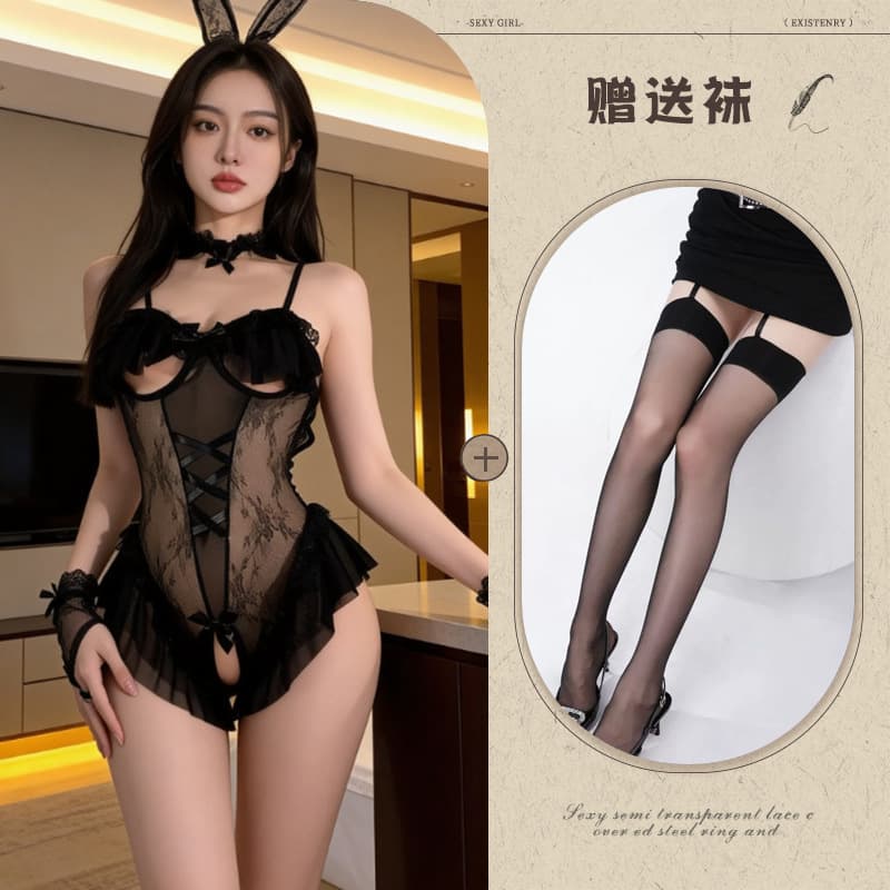 Black + black garter stockings
