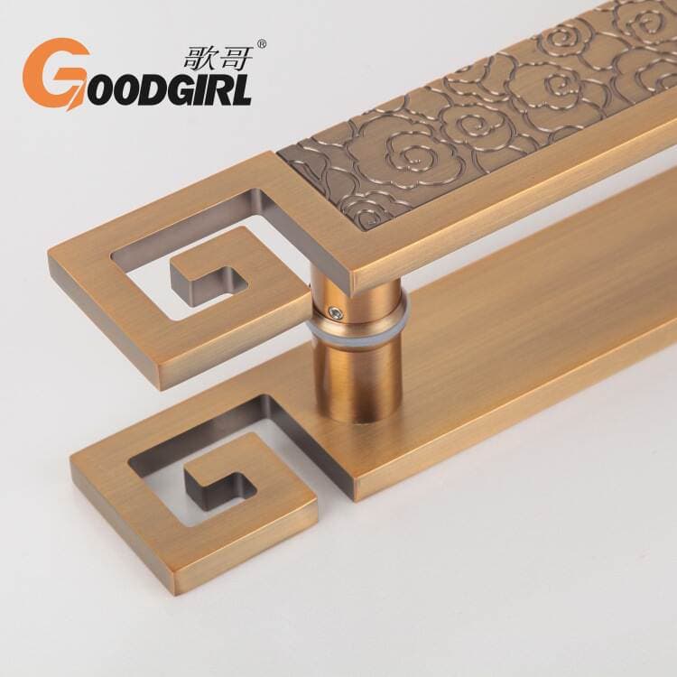 Antique glass door handle Chinese carved aluminum plate handle hotel door lettering LOGO handle double door handle 2