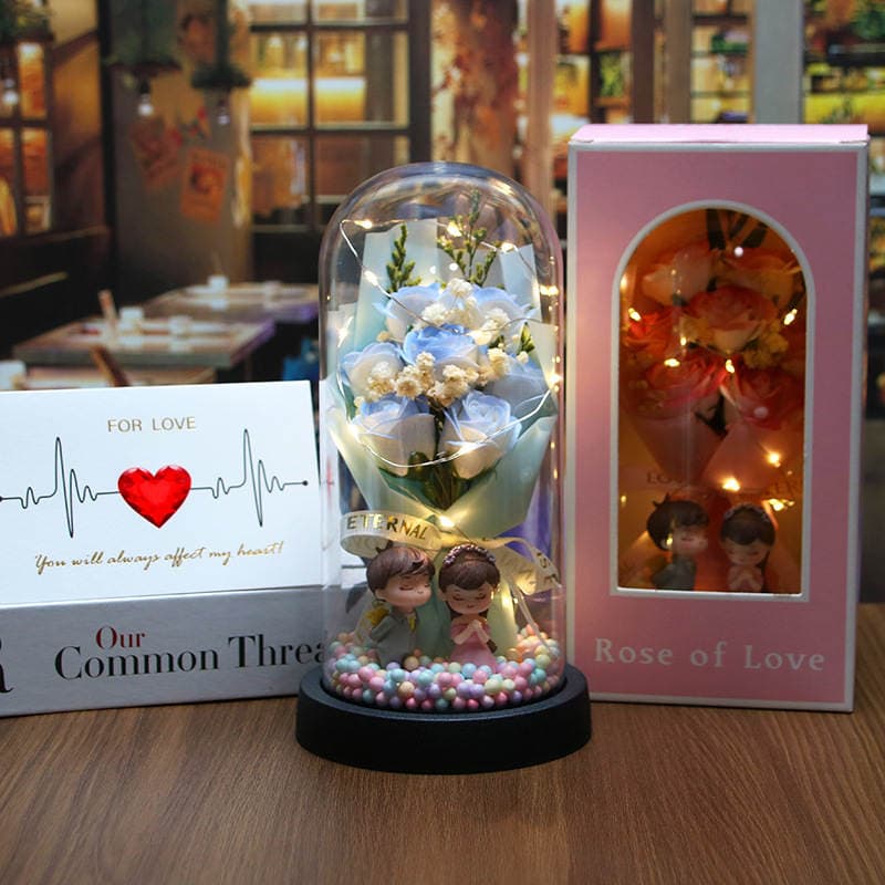 Şüşə qapaqlı sabun qızılgül buketi, əbədi gül, Sevgililər Günü/Ad günü hədiyyəsi. 4