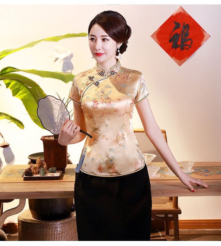Dragon and Phoenix Short Sleeve (Top) Gold