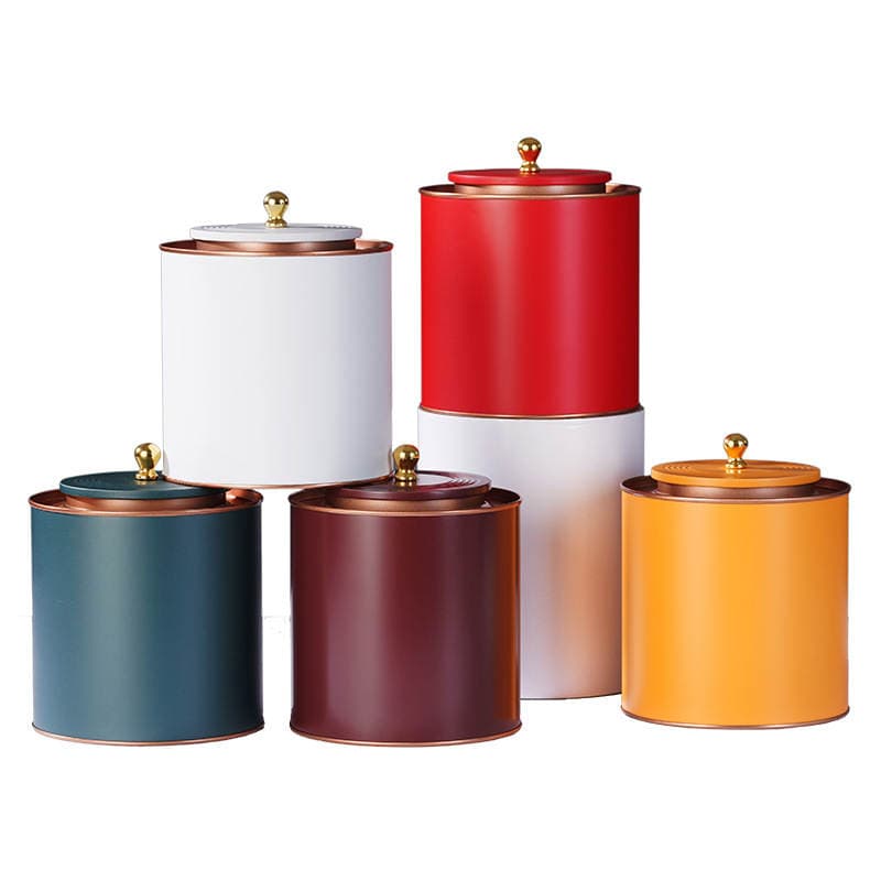 In-Stock Round Tin Cans 125-250g for Flower Tea and Black Tea, Sealed Tinplate Cans with Double Lids and Embossed Lids, Gold-Colored Tea Packaging 5
