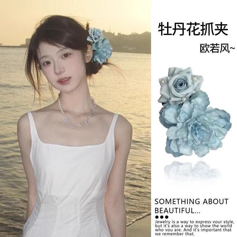 5808 pearl rose & peony alligator hair clip - blue! (please note: blue!)