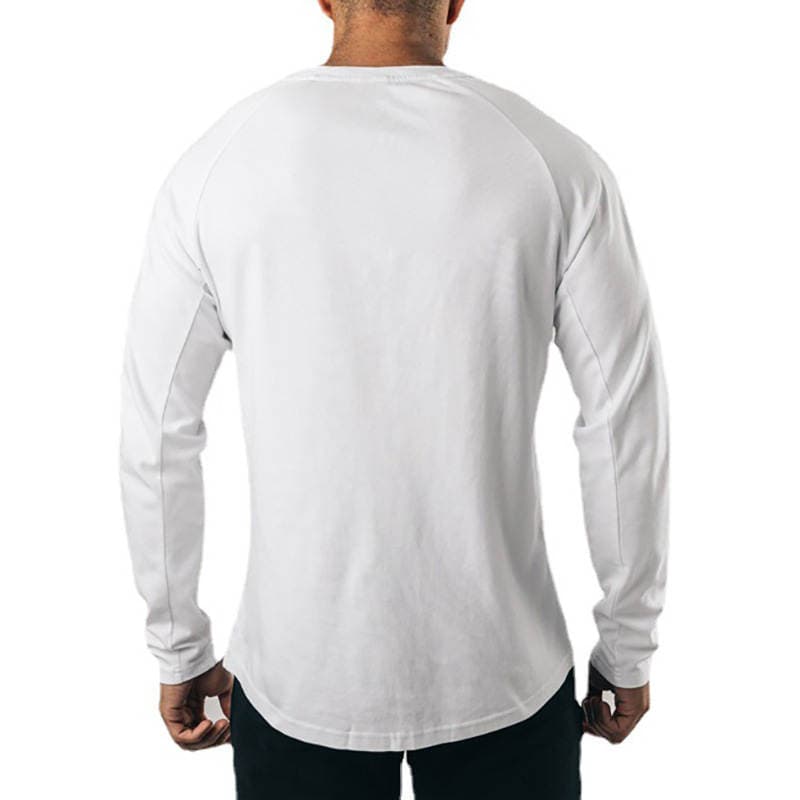 Kişilər üçün payız-qış fitnes, uzunqol pambıq Henley köynək, boş kəsim 3