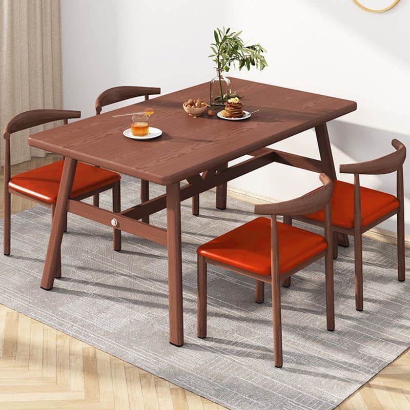 Walnut color 120*60 table and four chairs [red leather]