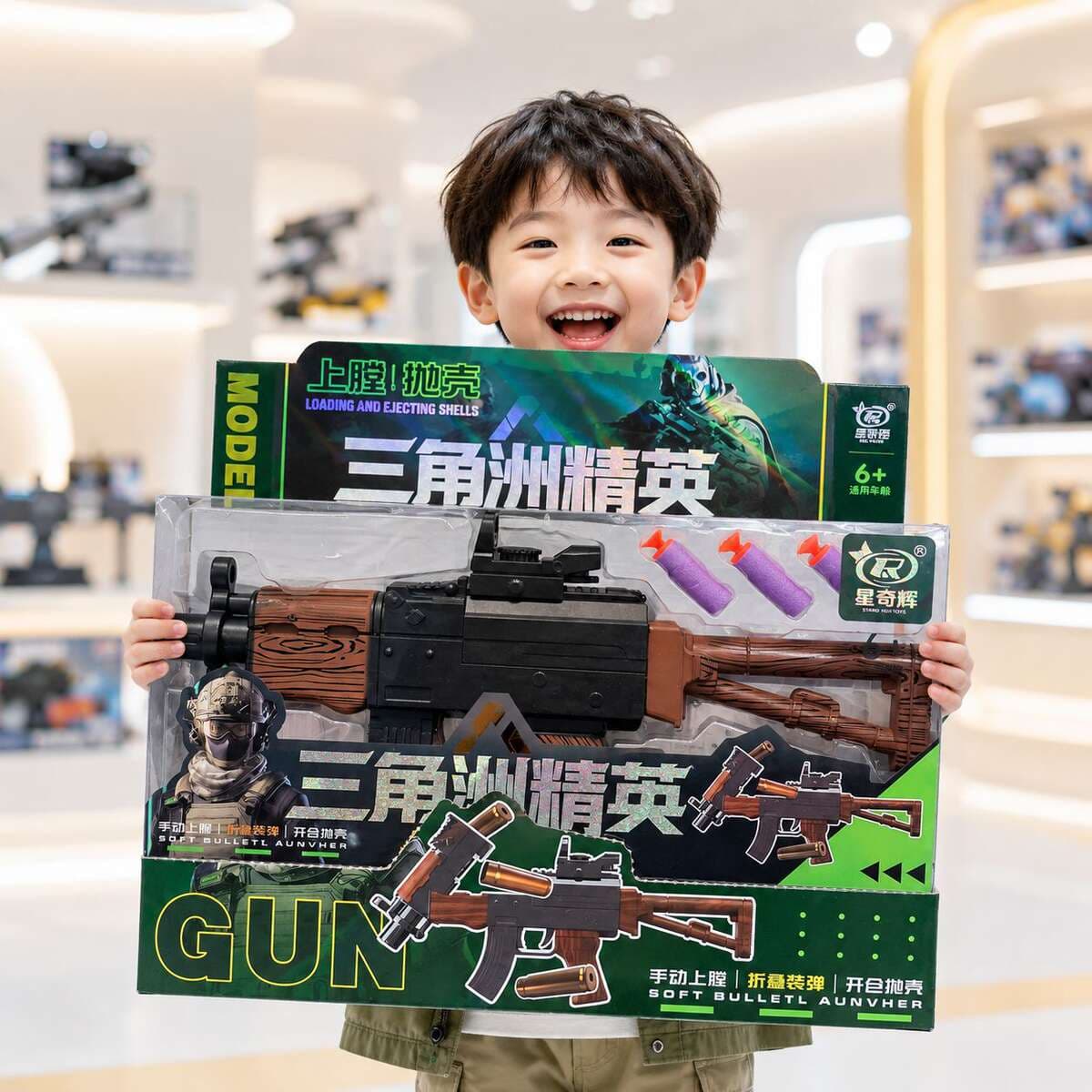 AK47 Simulyasiya Oyuncaq Tapançası, Güllə Atan, Yumşaq Gülləli 1