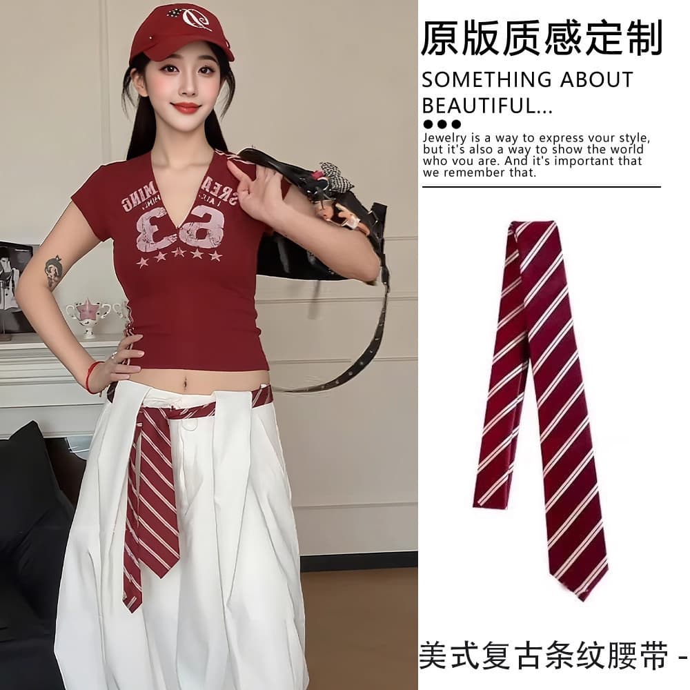 Red twill tie belt [about 140cm long]