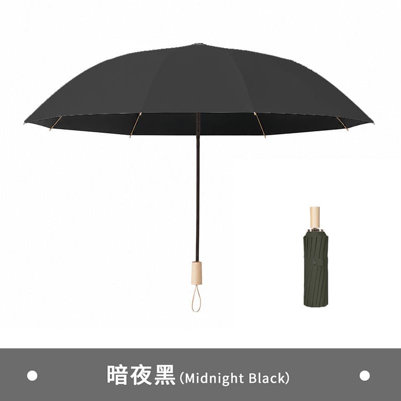 [solid wood handle] jiuhe version eight-bone manual umbrella - for both rain and shine - black