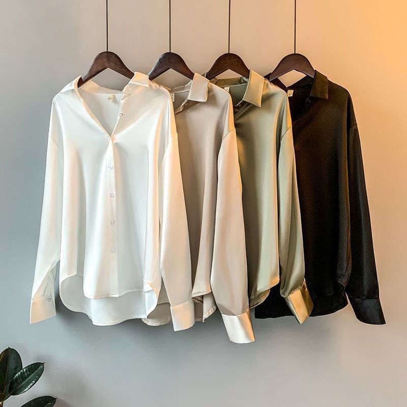 Long-Sleeved Satin Shirt Women's Design Niche 2025 Spring New Versatile Draped Retro Hong Kong Style Shirt Top 4