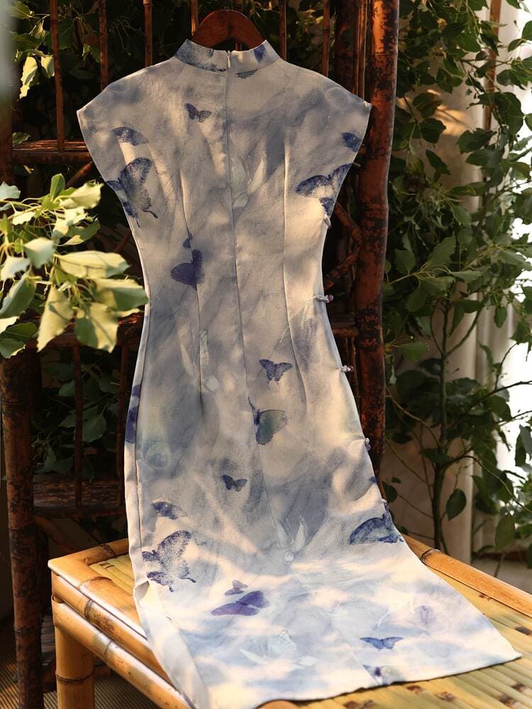 Beizhi Rhyme Retro Republic of China Style Blue Short-sleeved Cheongsam Improved New Chinese Style 2024 Summer New Daily Wear 3