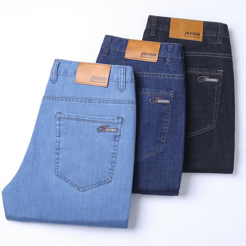 Summer Thin Ice Silk Jeans for Men, High-Quality Korean Style Versatile Trousers, Loose Elastic Straight Business Casual Pants 2
