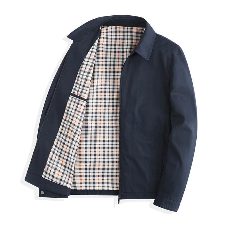 100% Pure Cotton High-End Business Spring Jacket for Middle-Aged and Elderly Men, Men's Lapel Jacket, Spring and Autumn Casual Top 2