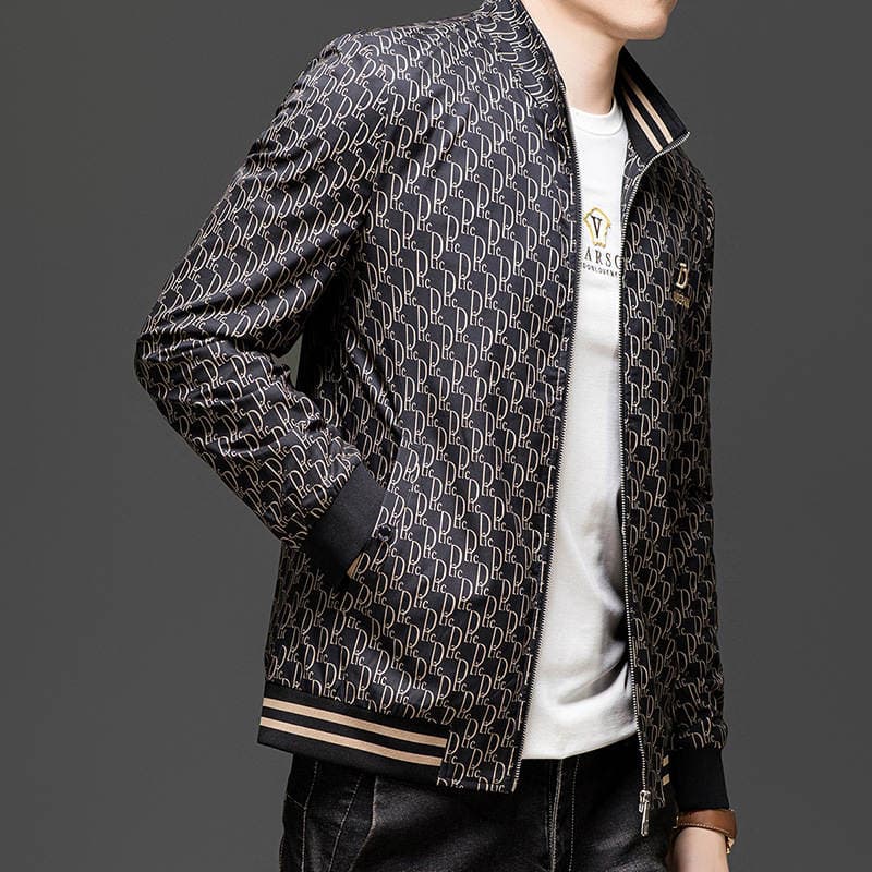 Trendy Stand-Up Collar Loose Jacket for Men, New Spring and Autumn Windproof Casual Outdoor Men's Printed Cardigan Jacket 3