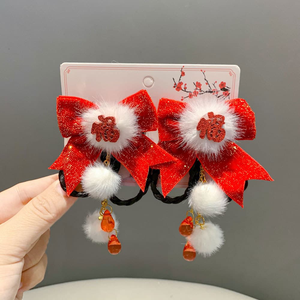 Bowknot pom pom hair clip-in extensions