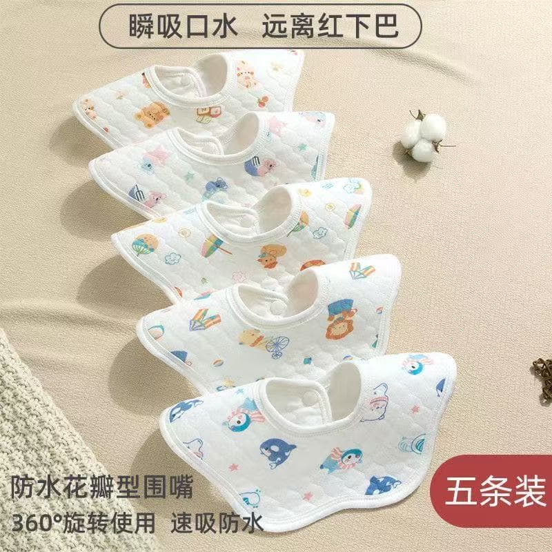 5-pack white trimmed floral hair ties