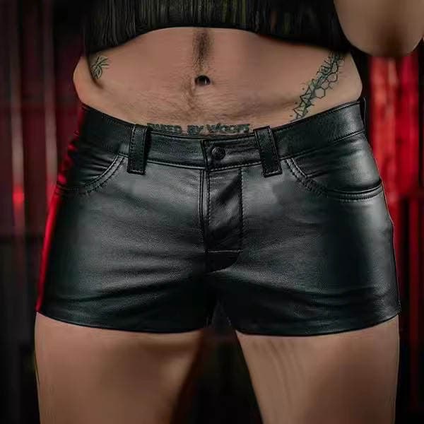 2024 new explosions wish Amazon best selling European and American solid color PU casual men's short leather pants a generation of PK06 3