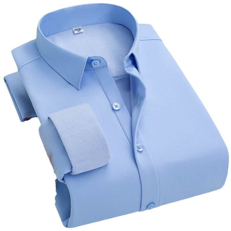 Men's Elastic One-Piece Velvet Seamless Shirt, Men's Long-Sleeved Autumn and Winter Business Casual Plus Velvet Warm Dad Shirt 5