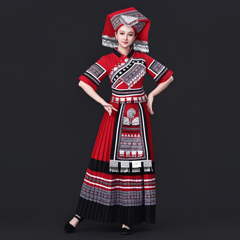 Yjx 056 women's red long skirt suit + fan-shaped headwear