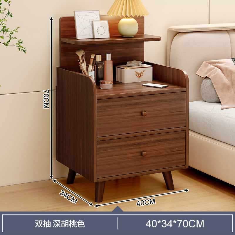 【sturdy solid wood legs】double drawer, deep walnut finish
