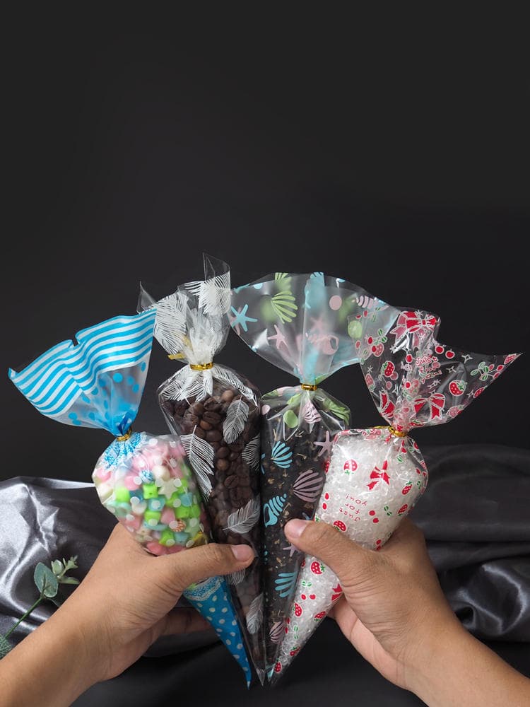 Popkorn qablaşdırma torbaları, birdəfəlik plastik üçbucaq qəlyanaltı torbaları 5
