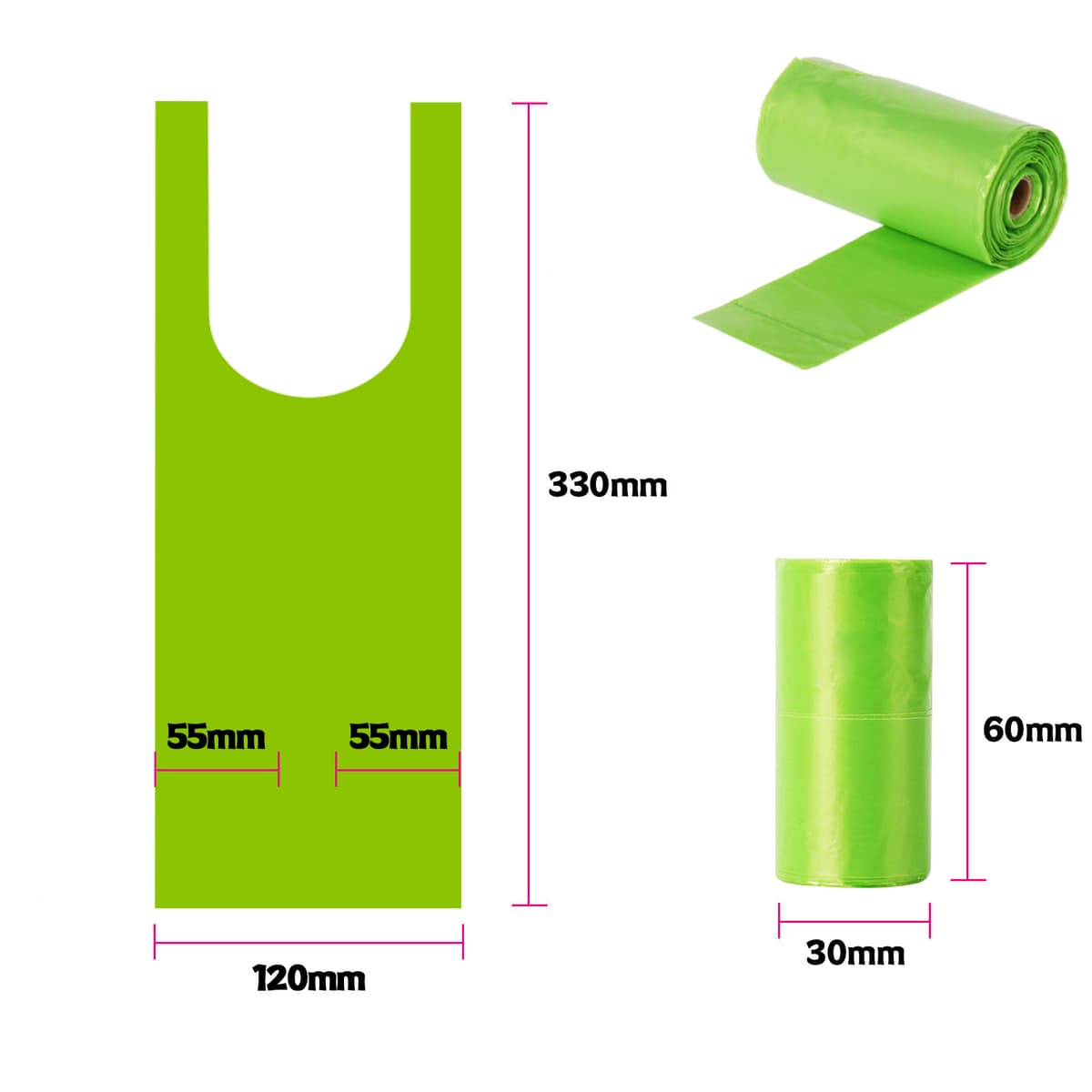 Roll vest bag green solid color thickness 1.5 silk non-fragrant 15/roll