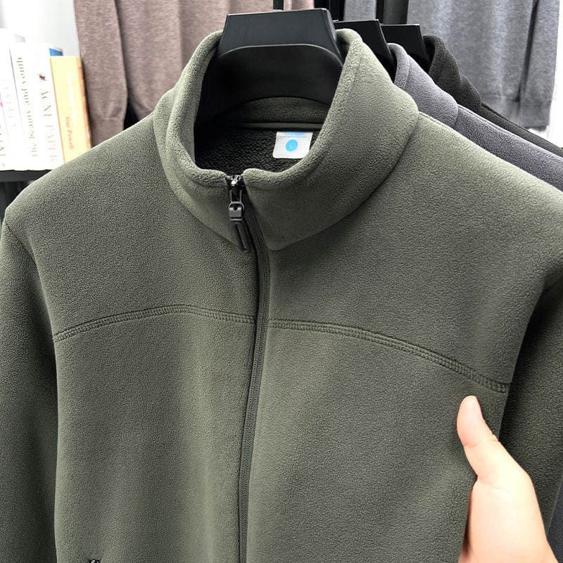 Kişi flis jaket, payız-qış üçün, dik yaxalı, isti sviter 2