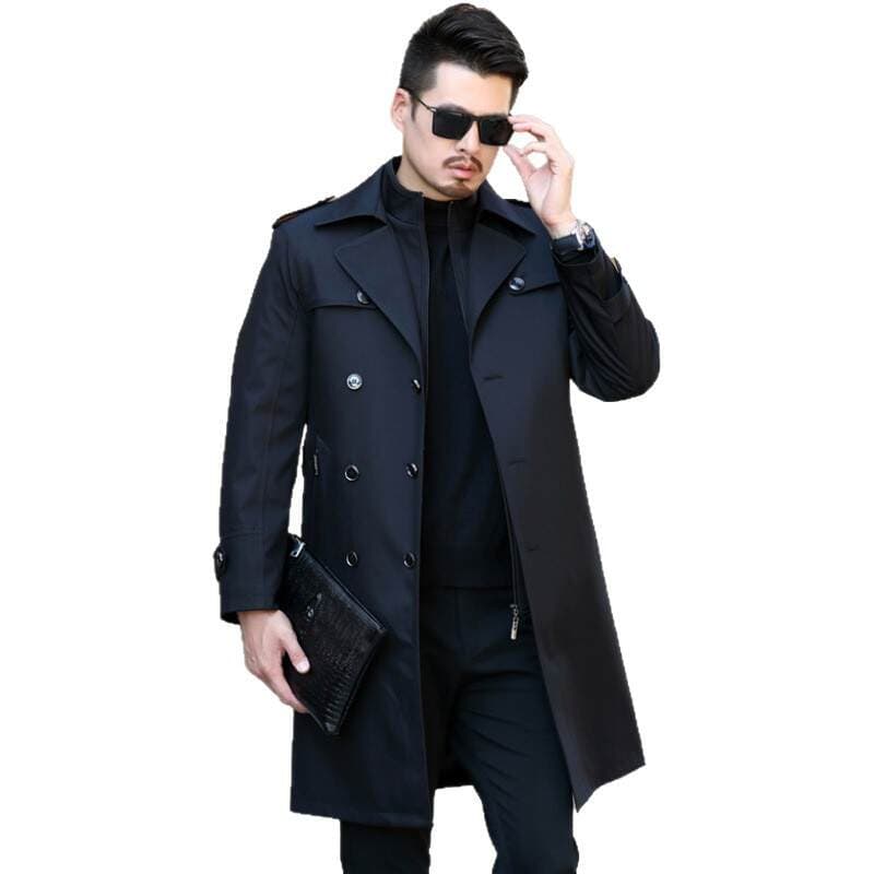 Kişilər üçün payız-qış uzun ikiqat düyməli küləkdənqoruyan plaş, dizdən aşağı, ütülənməyən, çıxarıla bilən yun astarlı 5