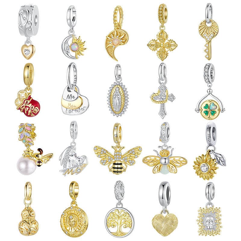 Yinziyun Original S925 Sterling Silver Gold-Plated Pendant Jewelry Accessories Cross-Border Heart Bee DIY Bracelet Beads 1