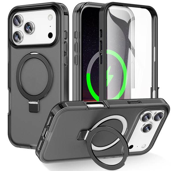Shell and Film Integrated Magnetic Stand Phone Case Suitable for Apple 17 Pro Max Protective Cover 16 Full-Cover Anti-Drop Matte Transparent