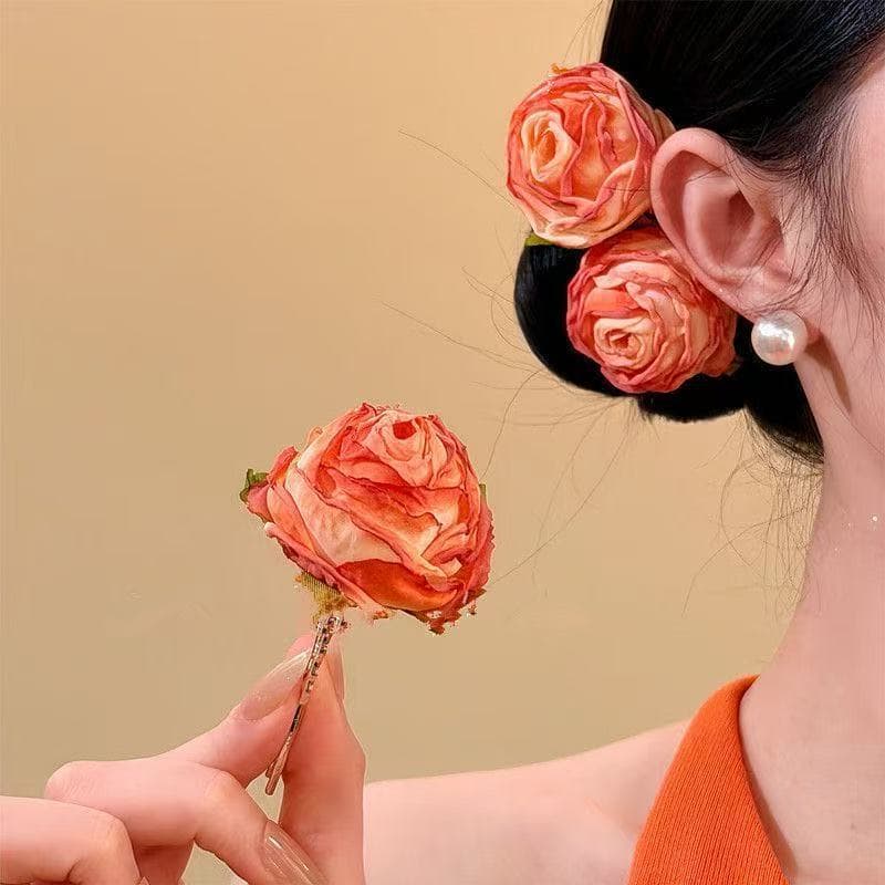 7333 burnt edge rose hairpin-orange