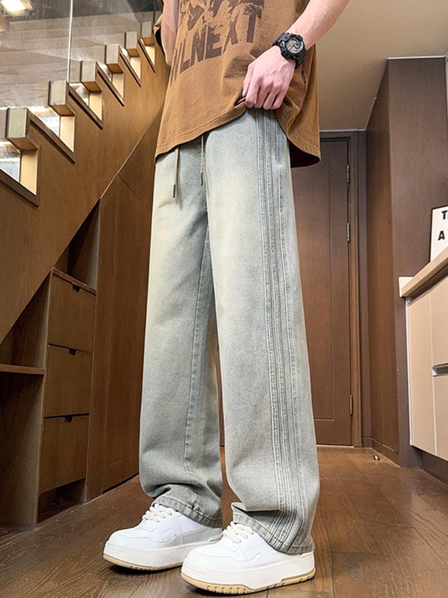 Teenagers' Spring & Fall Jeans for Boys, Junior High School and High School Students, Loose Straight Pants, Big Children's Wide-Leg Casual Long Pants 4