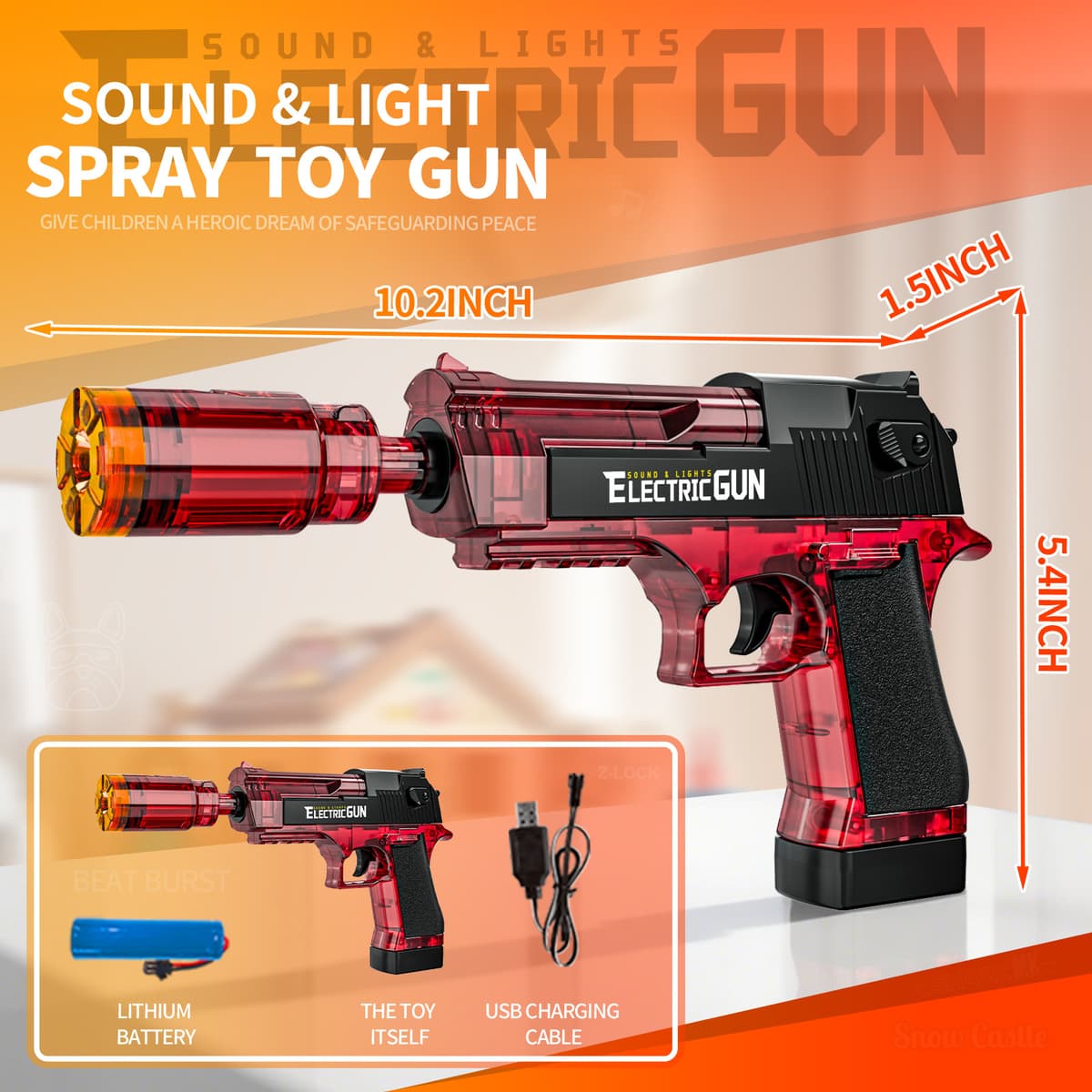 Desert eagle linkage spray version sound and light gun-transparent red (color box)