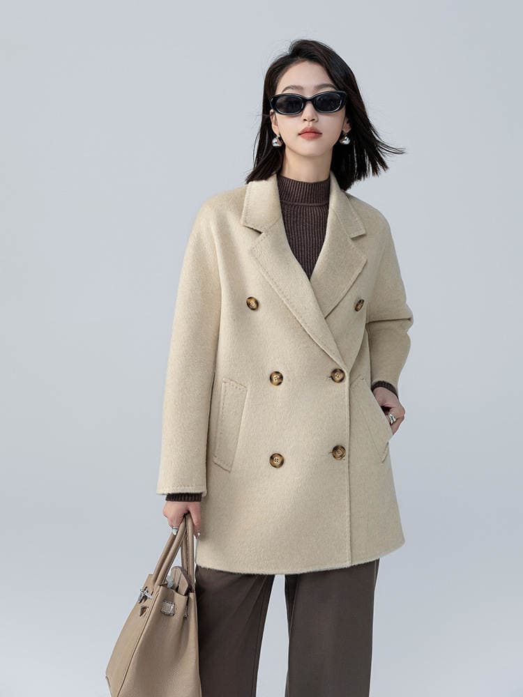 Western style loose short M home camel velvet double-sided overcoat women's woolen coat autumn and winter small high-grade double-row 4