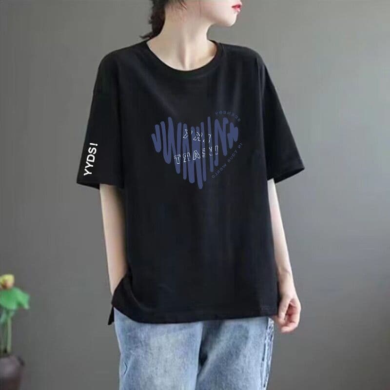 50 black top with white sleeves [medium] - striped heart design