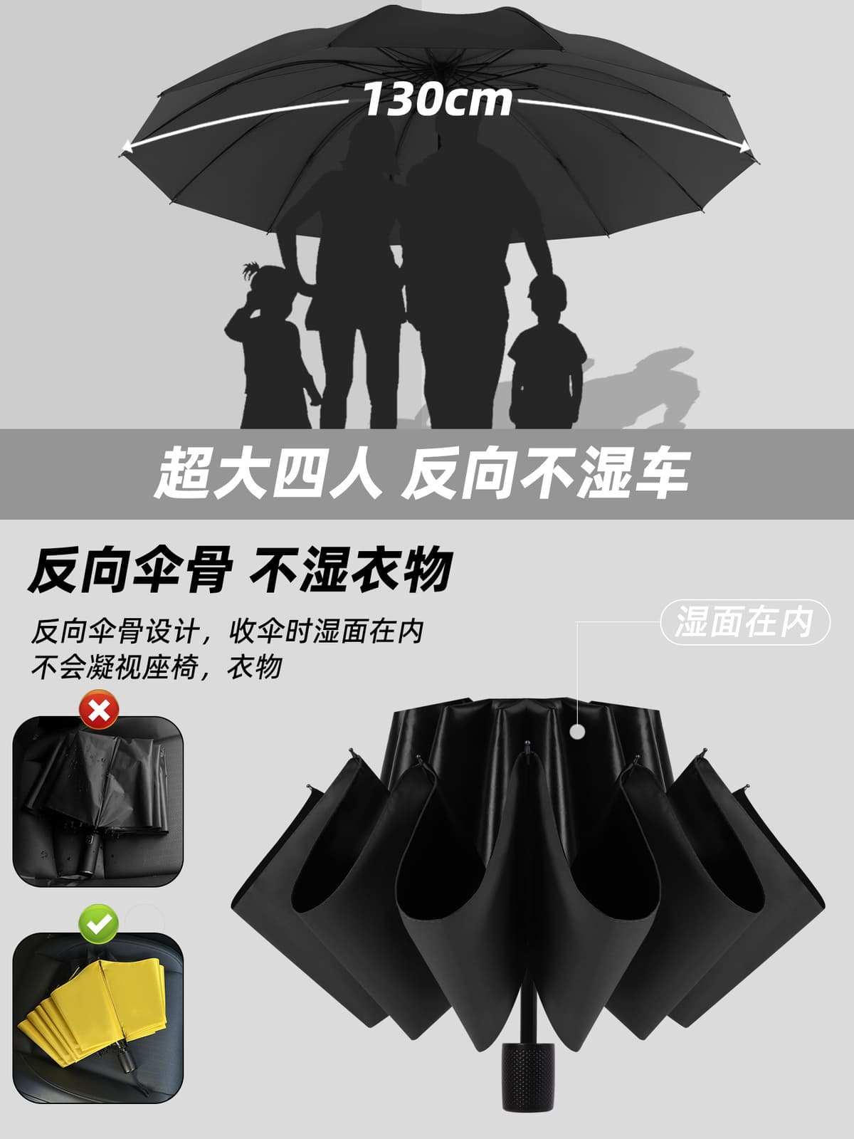 Oversized three-person umbrella - obsidian black