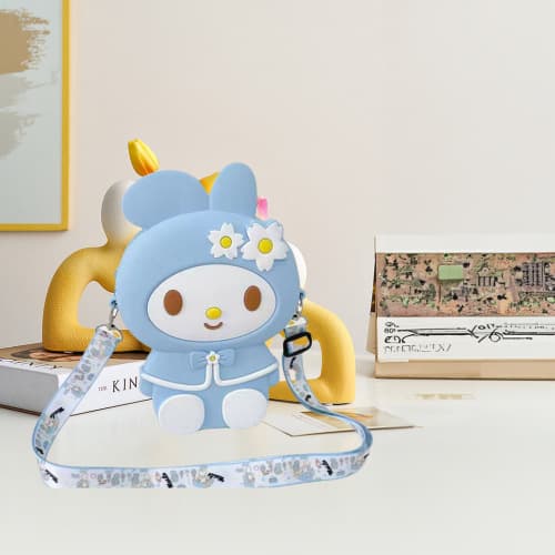 Double flower melody coin purse blue