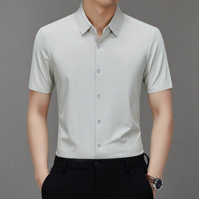 Summer men's seamless shirt, anti-wrinkle, no-iron, solid color, short-sleeved casual top for middle-aged men 4
