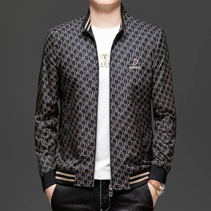 Trendy Stand-Up Collar Loose Jacket for Men, New Spring and Autumn Windproof Casual Outdoor Men's Printed Cardigan Jacket 1