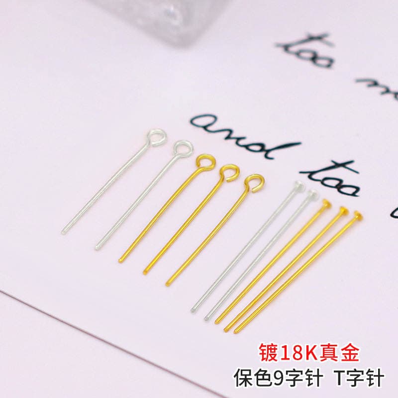 T və 9 formalı iynələr, 18K qızıl suyuna salınmış, rəngini saxlayan, 0.7 mm (DIY zərgərlik üçün) 1
