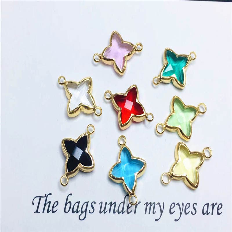diy jewelry accessories copper edge four-leaf flower crystal glass pendant pendant earrings bracelet necklace making materials 4