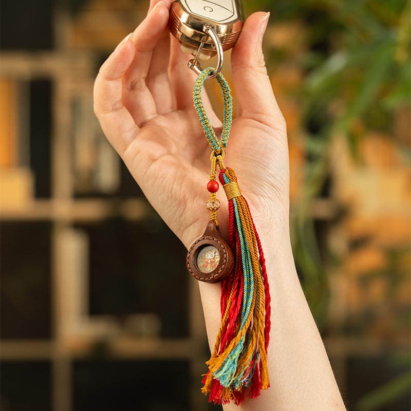 Hand-Painted Thangka Bag Pendant with Zaki Lam, Yellow Treasure, Manjushri, Green Tara, Xizang-Style Small Thangka, Ethnic Style Bag Pendant Keychain 2
