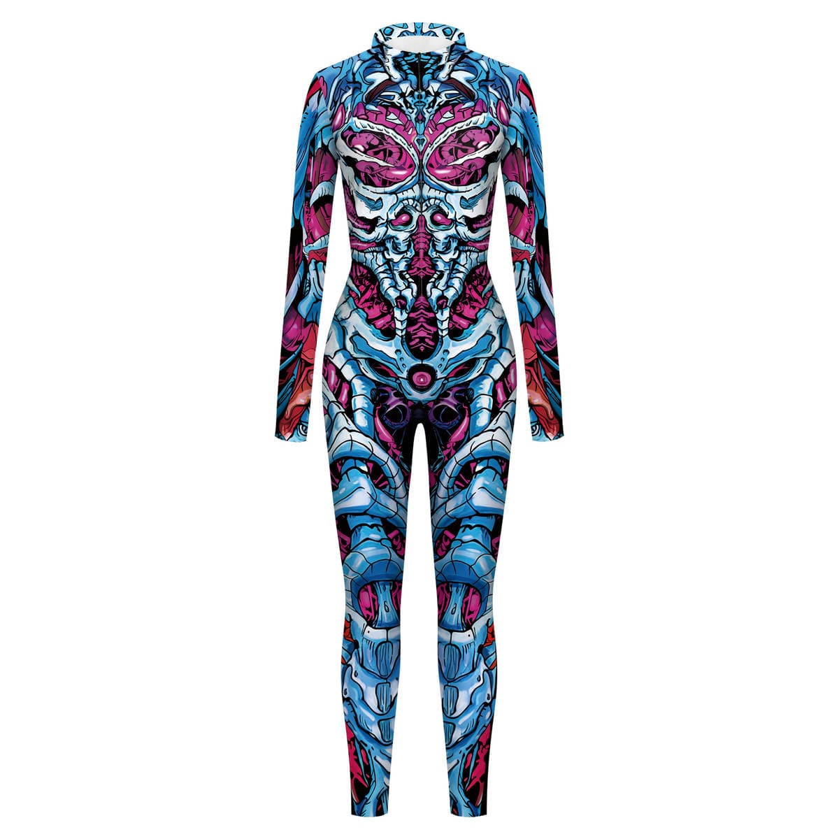 2024 New Cross-Border European and American Clothing Dark Skull 3D Digital Printing Buckle Tight Elastic Women's Jumpsuit 5