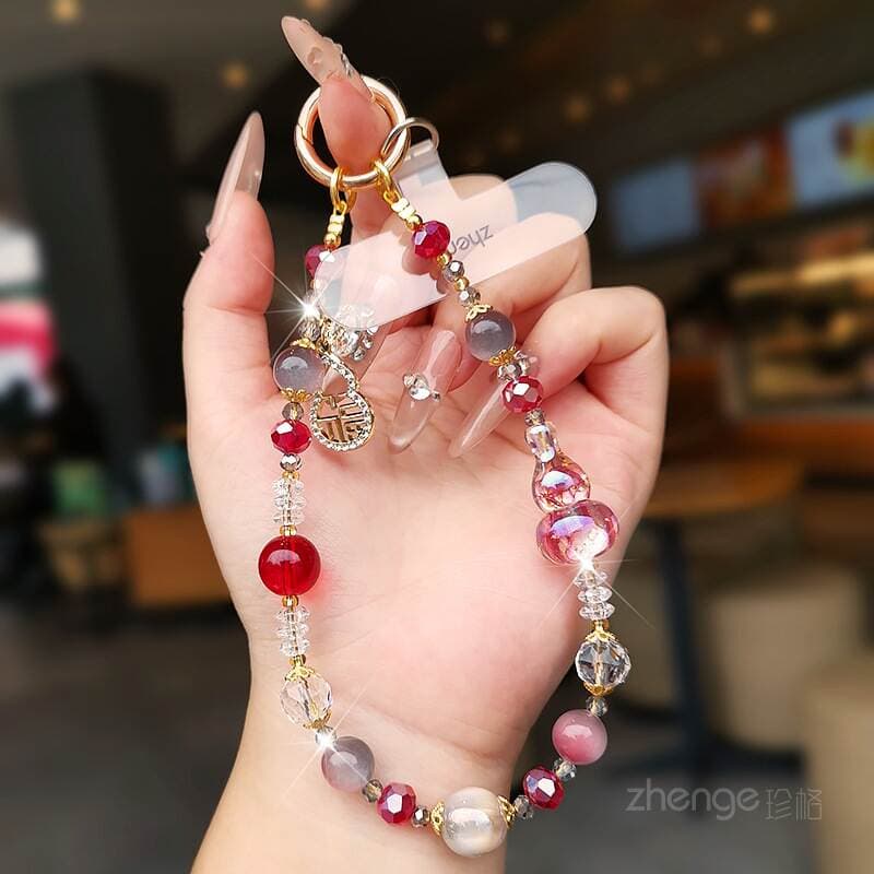 Fulu Crystal Bead Mobile Phone Chain Pendant for Women with High-Looking Wrist Rope Short Style for Outdoor Travel, Shopping and Taking Photos 1
